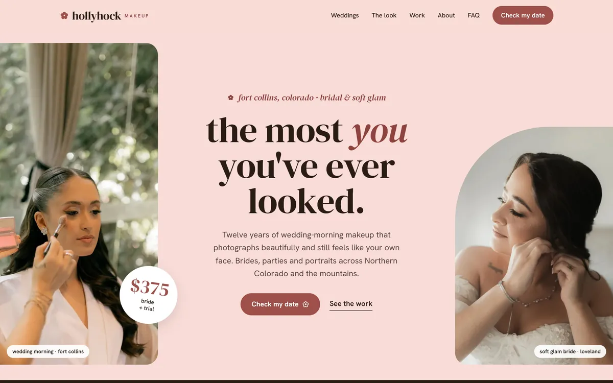 Hollyhock Makeup homepage on a laptop