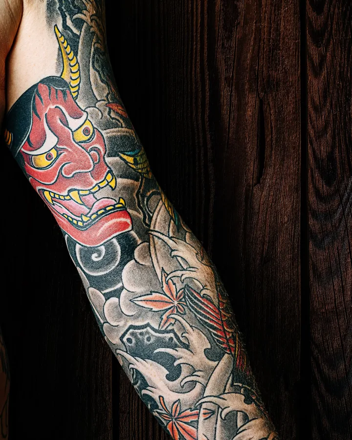 Japanese colour sleeve with a hannya mask by Jolene
